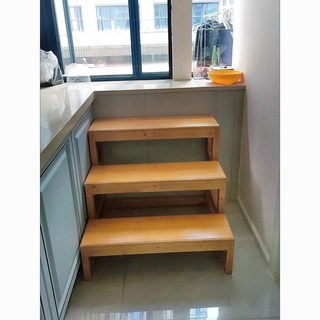 實木樓梯凳，兩階三階家用室內木梯, 原木色不上漆,新款實木二步梯寬40深44高40, 1個