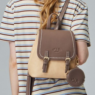 moz瑞典 駝鹿拚色復古風 可調包型 防潑水後背包(燕麥色)(附零錢包)