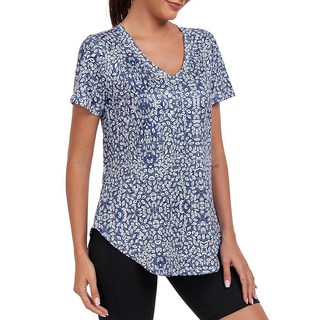 알로비앙 반팔 운동 셔츠 루즈핏 브이넥 티셔츠 상의 드라이 요가 스포츠