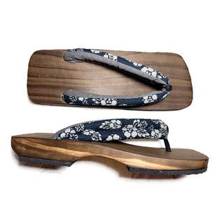 gshoes木鞋工坊 丈青底灰花棉布夾腳木屐 男士休閒舒適木屐 夾腳拖鞋