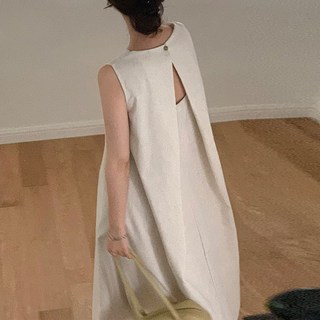 플레인 쉬폰 뒷트임 포인트 롱원피스