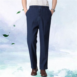 남자허리밴드 청바지 작업복 반바지 루즈핏 밴딩 고무줄 라이트블루 봄가을 두꺼운 XL