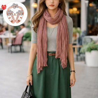 Clevoria 여성 플리츠 주름 롱 머플러 가벼운 소프트 무지 스카프 봄가을 사계절 목도리