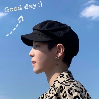 八角帽男春秋款潮大頭圍報童帽男畫家復古黑色貝雷帽男潮新款秋季