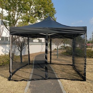 캐노피 천막 야외 천막 몽골텐트 그물 커버 원사 4방면 접이식 보관가능 통기성 도어, 블랙3m세트 모기장 2도어+텐트, 블랙3m세트]모기장2도어+텐트