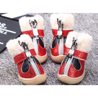 NW1589 겨울 강아지 애견 반려견 털 안감 신발 슈즈 부츠 야외 산책용 등산용, 레드, 1개