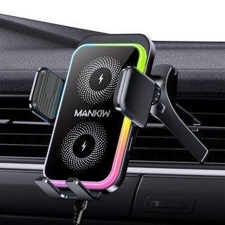 Mankiw맨큐 차량용 고속 무선충전기 15W LED 라이트 송풍구형 거치대, 블랙