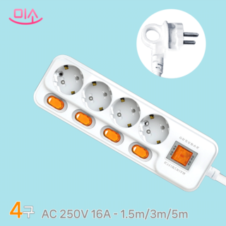 국산 현대 개별+과부하차단 콘센트 멀티탭 4구, 1개, 1.5m