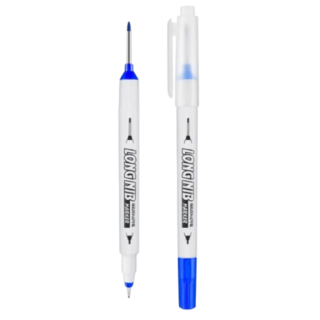 雙頭記號筆 長頭油性筆 補充墨水 臺灣24H可出貨 深孔筆 施工用油性筆 工程筆 打螺絲 標記 防水 細字筆 異材質書寫, 1個裝, 長頭款, 藍色