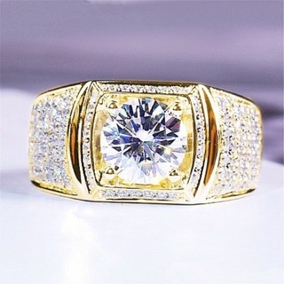 霸氣金莫桑石男戒 美國進口3克拉D色莫桑鑽 群鑲鍍鉑金活圍戒指