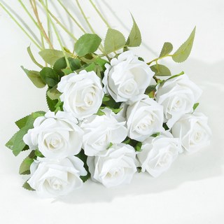 嗨購 仿真玫瑰花 家居婚禮人造手感絨布玫瑰, 白色, 1個