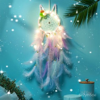 捕夢網 捕夢網 月亮捕夢網臥室掛飾風鈴少女心森係diy手工材料包送男女生日禮物, 【月光】紫色 纏好燈,送賀卡掛鉤（成品）