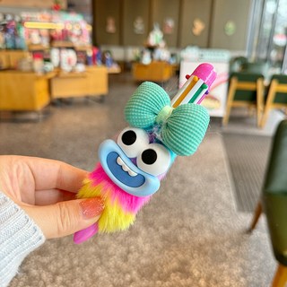 甜蜜cosmetics 卡通魔性臘腸嘴毛絨按動圓珠筆 學生彩虹色中性筆 多色卡通少女手賬, 1個, 湖綠色