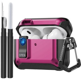 에어팟 프로 3 케이스 락 2025와 호환 충격 방지 에어팟 아이팟 프로 3세대 보호 케이스 커버 남성 및 여성용 클리닝 키트 및 카라비너 포함 블랙, For Airpod Pro3, 로즈 레드