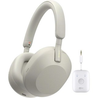 소니 WH-1000XM5 무선 노이즈 캔슬링 오버이어 헤드폰 (실버) 번들 세트 (블루투스 오디오 송신기 포함 2개)