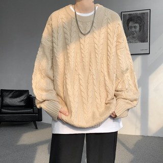 麻花針織衫 寬鬆情侶圓領毛衣外套