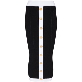 발망 니트 버튼 미디 스커트