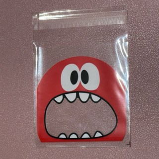 圖案自黏袋 新上架 100入 餅乾自黏袋 糖果 雪Q餅包裝袋 烘培用品 自封, 1個, 厚款 怪獸紅小7*7+3 100入