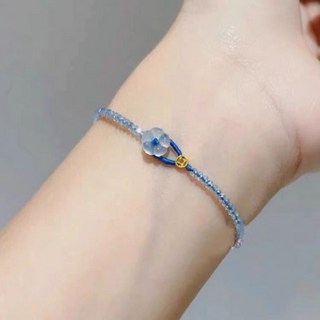 夏日冰藍色有錢花貔貅手鏈手工編織手繩新款新中式清冷感手繩