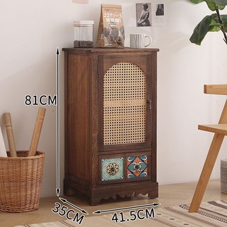 實木藤編儲物櫃 餐邊櫃 複古鬥櫃 客廳玄關小戶型收納櫃, 胡桃色單門b款+彩抽