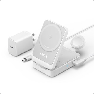 Anker MagGo 多功能三合一折疊充電器 Qi2 15W無線充電 蘋果MFi認證, 白色, 1個