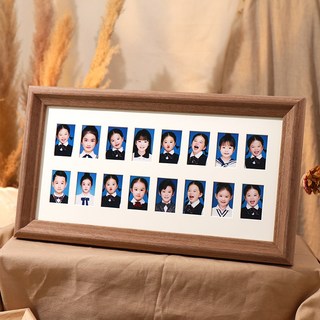 아기 성장앨범 액자 나무 어린이 증명사진 입학 졸업 기념 사진 셀프 제작 포토, 1개, 06. 카키 18x36 (사진 16장)