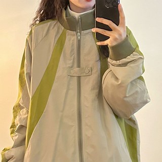 砂糖夢境 美式復古撞色拼接立領棒球服外套 秋季新款寬鬆衝鋒衣夾克