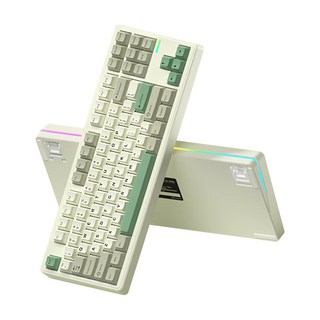Riccks RS8 무선 기계식 키보드 3모드 연결 가스켓 구조 QMK-VA지원, 제조사축, RS8-핑크치즈축, 그린-4000mAh