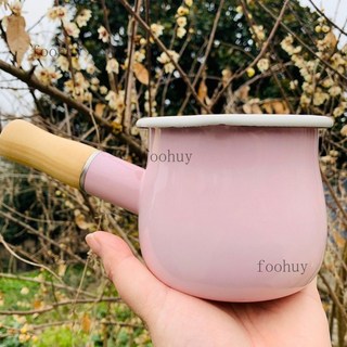 台灣出貨 日式高顏值10CM搪瓷迷你奶鍋 黃油鍋 寶寶輔食鍋 熬果醬 熱牛奶 輔食小鍋 家用迷你砂鍋, 粉紅色, 1個