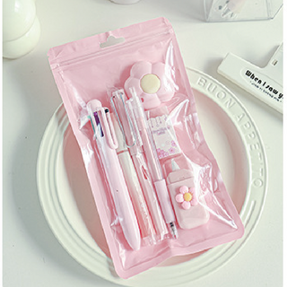 리틀제제 졸업 입학 선물 학용품 7종 필기류 문구 준비물, 1세트, 핑크