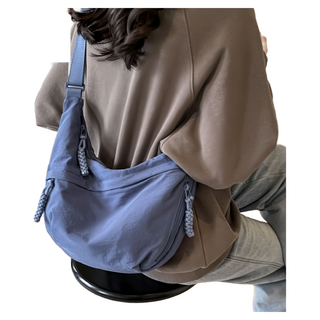 防潑水牛角斜背包 - 時尚簡約斜肩包/側背包 多色可選, 藍色