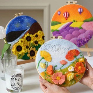 羊毛氈戳戳樂DIY材料包，手工相框裝飾畫，解壓扎扎樂擺件，創意禮物首選, 圣誕surprise,【繡繃款】送戳針工具教學