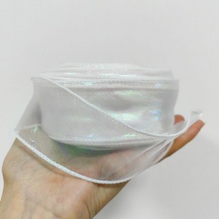 台出 絲帶緞帶 50碼大盤魚尾紗絲帶幻彩波浪彩帶鮮花束清倉花藝蝴蝶結包裝絲帶, 幻彩魚尾紗4cm*45米【白色】, 1個
