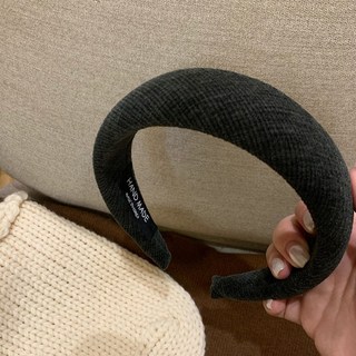 舒適百搭螺紋海綿寬髮箍加寬增高顱頂復古氣質顯臉小發卡新款, 1個, 深灰:深灰