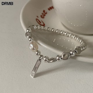 DFMEI 韓版s925純銀不規則銀豆豆珍珠手鍊女時尚輕奢小衆送閨蜜彈力手飾