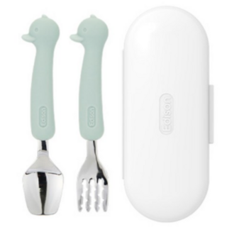 에디슨 유아 실리콘 스푼 포크 케이스 2종 세트, 오리민트, 스푼 + 포크 + 케이스, 20세트