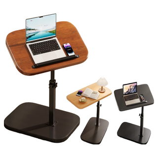 升降移動邊桌，高度可調，附帶滑輪，簡約設計，多功能用途，適用於客廳、臥室, 黑色