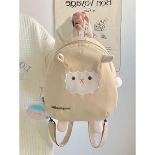 遊樂者 日韓風學生後背包 簡約多隔層防潑水雙肩包 大容量男女通用書包, 卡其色【帶小羊肉嘟嘟掛件】