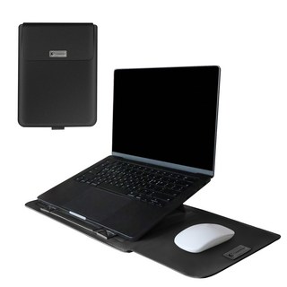 이코노미쿠스 거치대겸용 맥북 LG그램 삼성 노트북 파우치 커버 가죽, 블랙, 1개