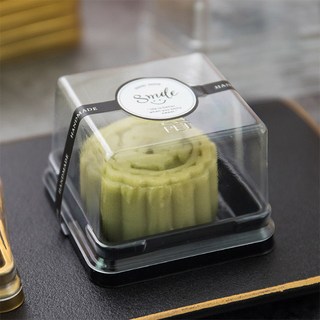 100P 세트 투명 사각 화과자 월병 떡 포장 용기 PET 케이스, 100개, 소형 블랙