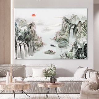 산수화 그림 풍경화 거실 풍수 인테리어액자 배산임수 풍수지리 그림 캔버스 부모님 개업선물, 대박기원 산수화, 1번 초소형A4(21x29.7cm), 블랙