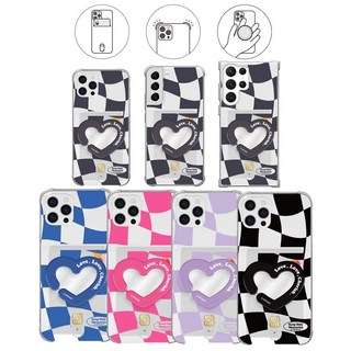 폰폰 갤럭시 점프2 M33 (M336) 핑거 하트 미러톡 1장 카드수납 카드포켓 체크 디자인 젤리케이스