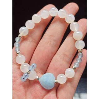 海藍寶石與白月光石愛心彈力手鍊