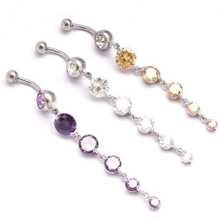 D1 現貨 多鑽垂墜式肚臍環 長墜 吊墜 肚臍釘 肚臍扣 肚臍環 防過敏 醫用鋼 粗針, 1個, 現貨-白色1.2mm細針, 白色