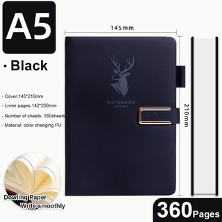 A5軟皮筆記本 160/360頁 復古議程筆記本 商務辦公學生記事本, 黑色加厚, 1個