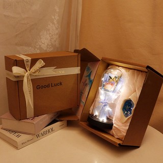 臺灣出貨 七夕情人節送女友老婆禮物ins小衆設計儀式高級感永生花套裝香氛, 漸變粉玫瑰花燈,單個花束