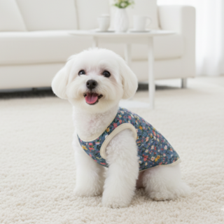 텐투투니 포근포근 강아지 꽃무늬 김장 조끼 하네스, 1개, 블루