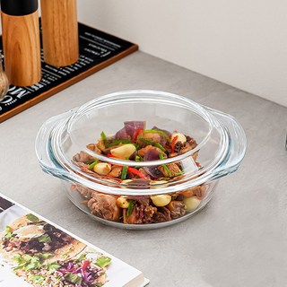 원형 내열유리 뚜껑 오븐그릇 전자 용기 1500ml, 1개