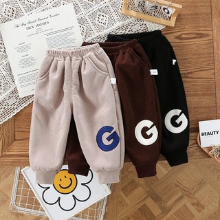 兒童褲子休閒褲衛褲運動褲加絨G字前雙褶加絨褲