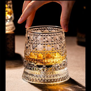 Siemzon 회전 위스키 잔 양주 잔 크리스탈 글라스 잔, 2개